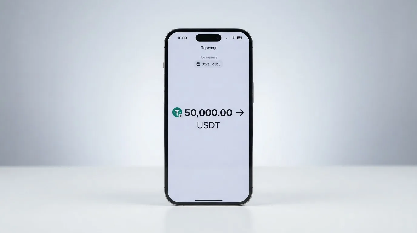 Телефон с экраном перевода стейблкоина