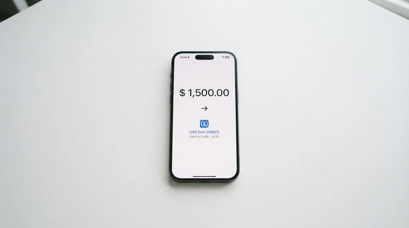 Телефон с экраном перевода стейблкоина