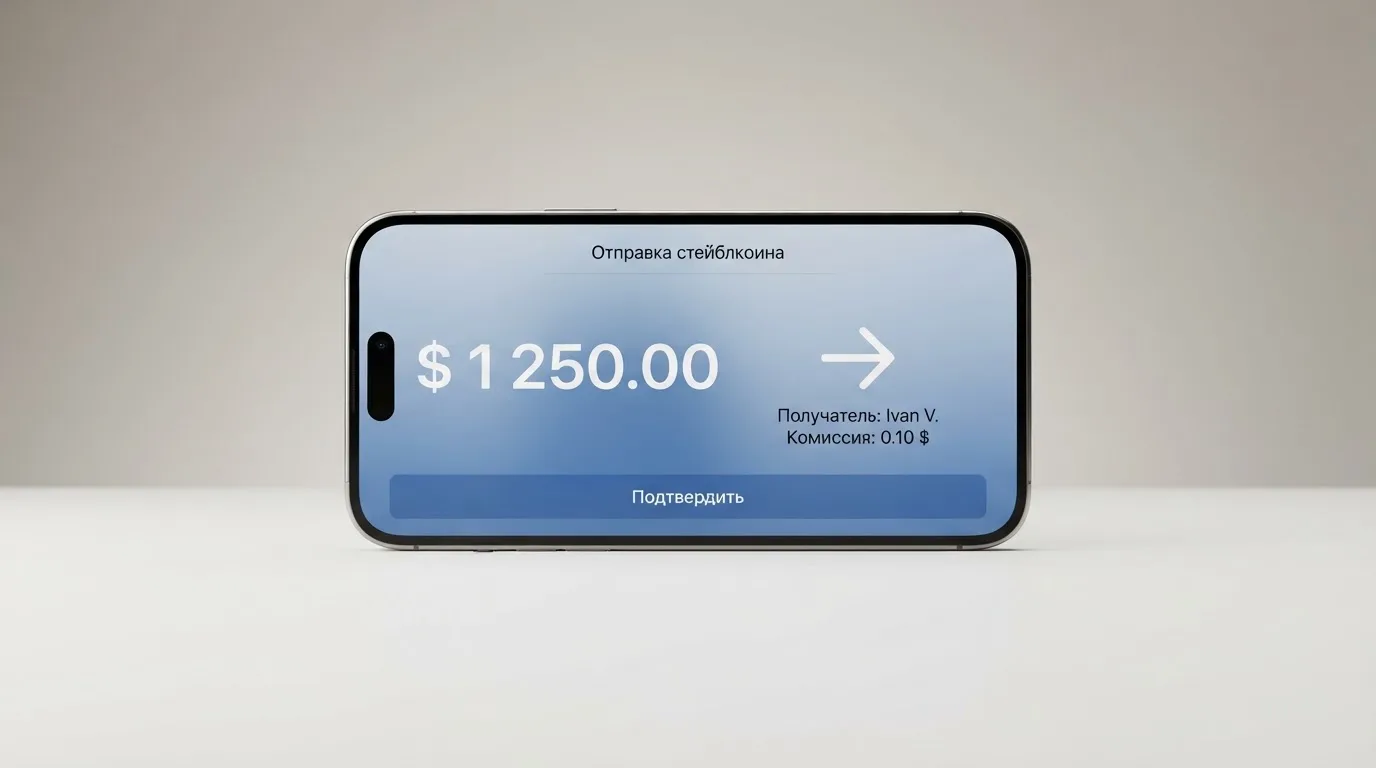 Телефон с экраном перевода стейблкоина