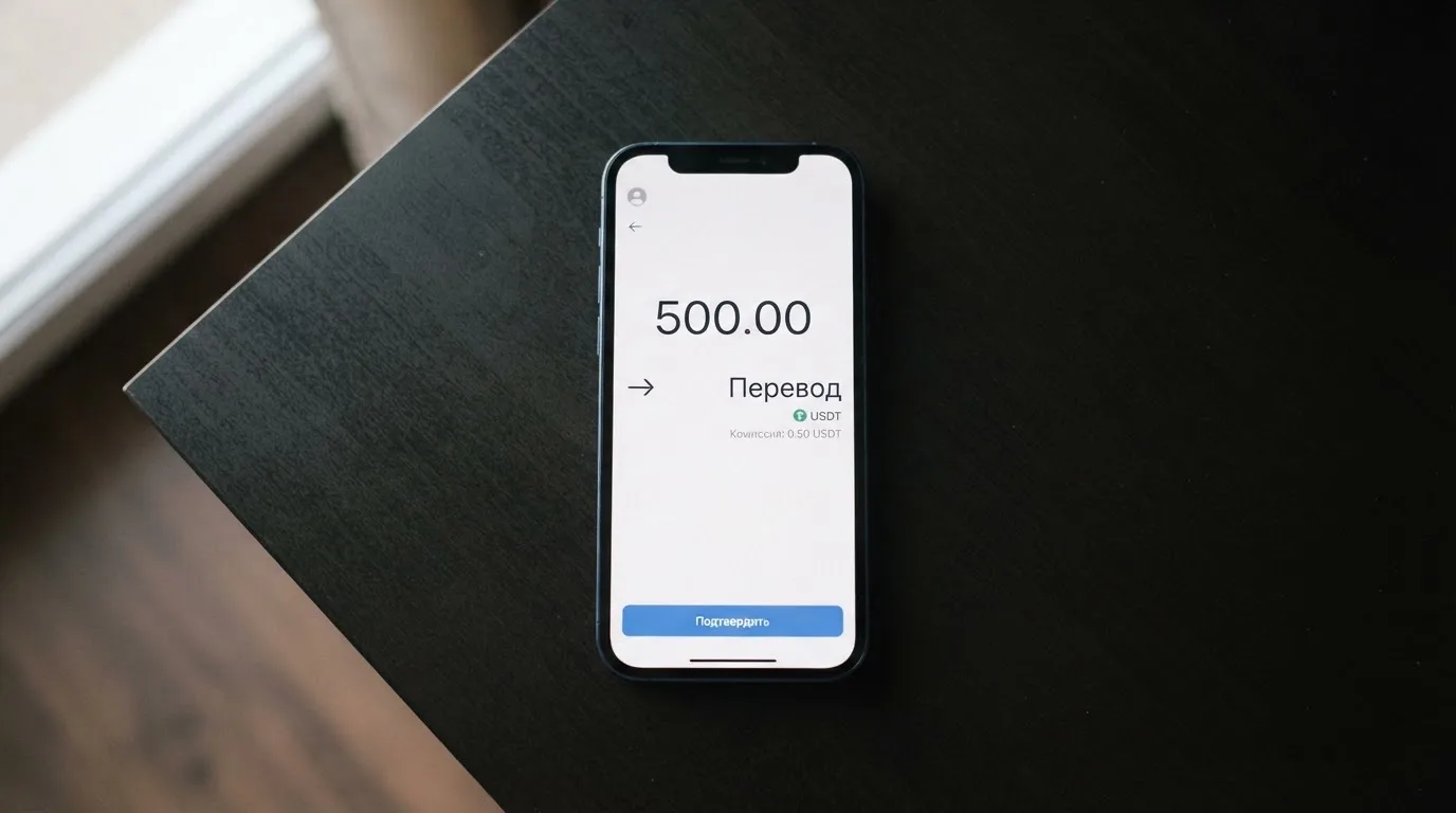 Телефон с экраном перевода стейблкоина