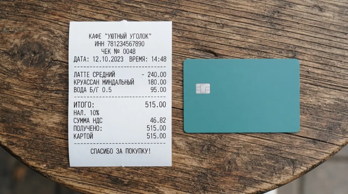 Чек и карта на столике в кафе