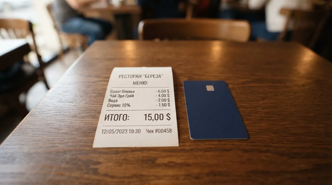 Чек и карта на столике в кафе